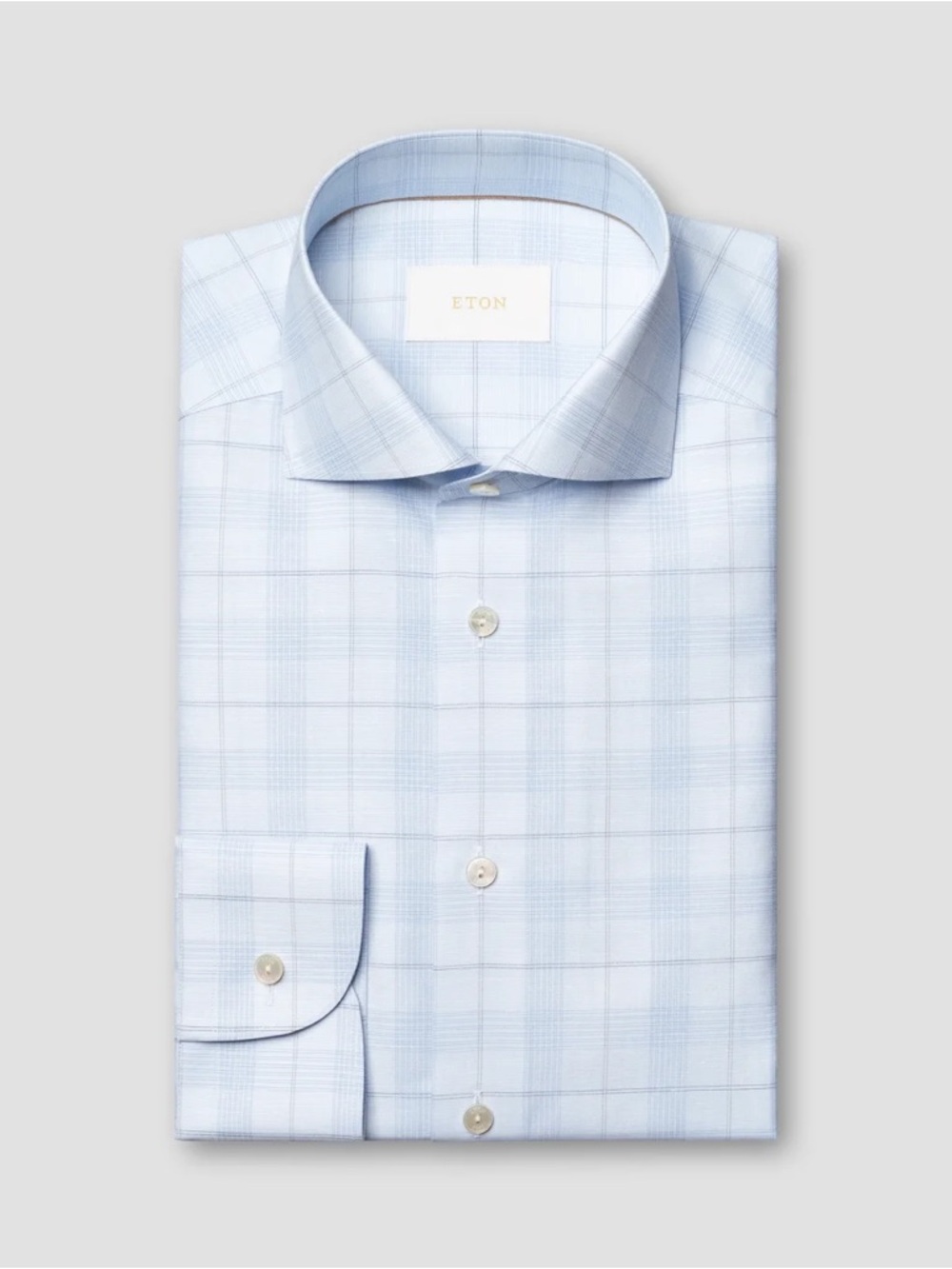 Eton Linen Cotton Blend Check Shirt Contemporary Fit LS Dress Shirt Size 18.5